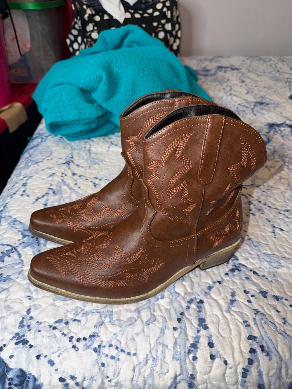 Women Brown Slip-On Leather Boots